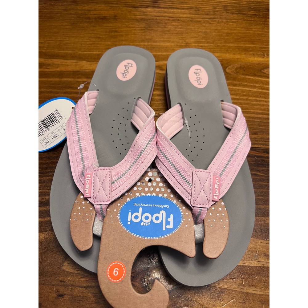 Floopi Flip Flop Women Size 9β Pink Grey Canvas Trim Yoga Mat New